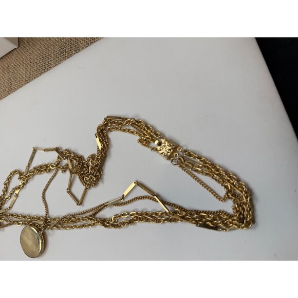 Locket pendant 4 tier necklace Gold Plated Multi-Layer Necklace With Floral Etch - Picture 8 of 10